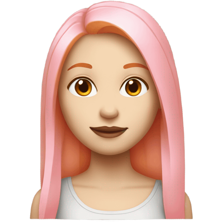 A girl has white skin, orange and straight hair. Also her lips are pink.  emoji