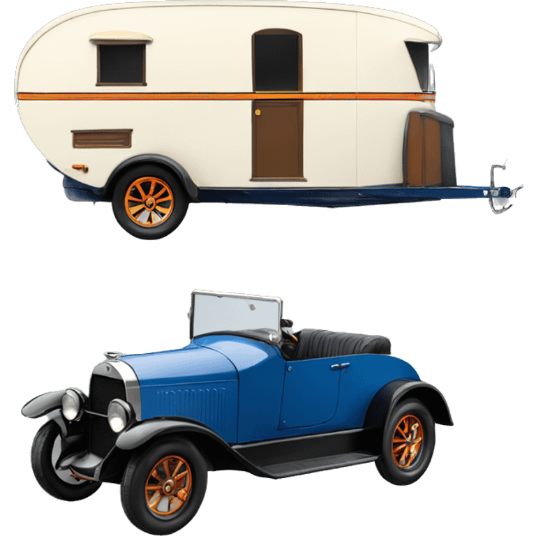 hot rod, caravan 1924 with trailer blue  emoji