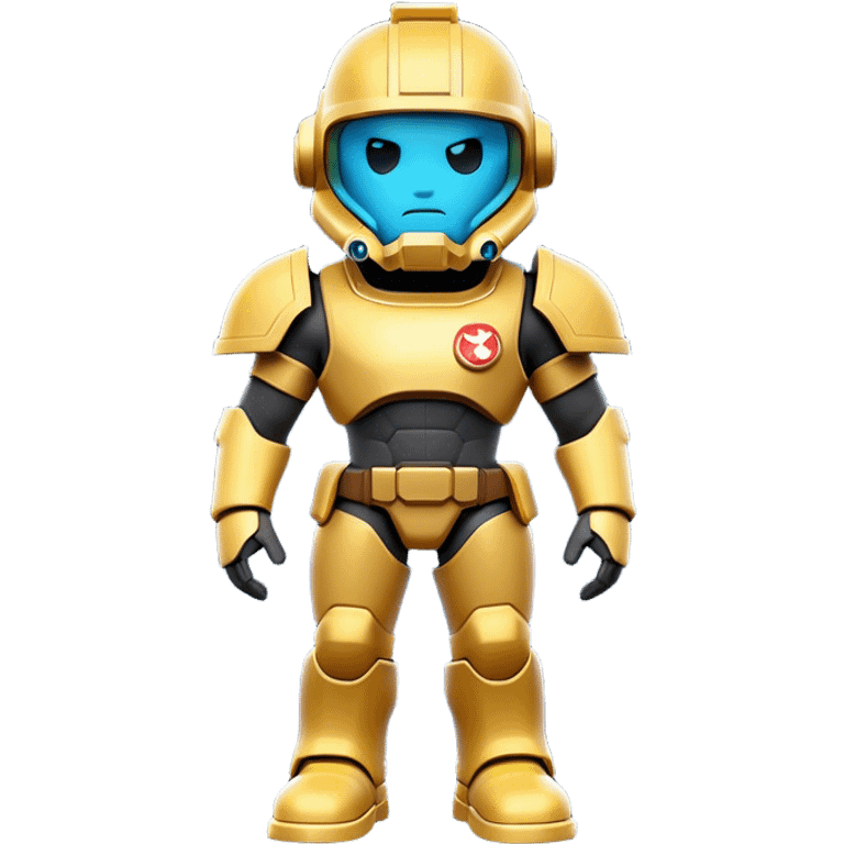 Clash of Clans aesthetic: Cinematic Playful Terran Marine Hero Emoji, rendered in a 3D vector-style similar to standard emojis with minimal shading and bold, simplified shapes. A compact, heroic isometric figure clad in futuristic power armor with signature energy accents, softly glowing with a cosmic battle charm. Simplified yet unmistakably iconic, highly detailed and consistent, glowing with a soft radiant shine and high gloss. Stylized with a touch of interstellar valor and a soft glowing outline, capturing the essence of an elite space warrior with a friendly, playful manner! emoji