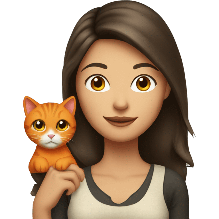 pretty brunette woman holding orange cat emoji