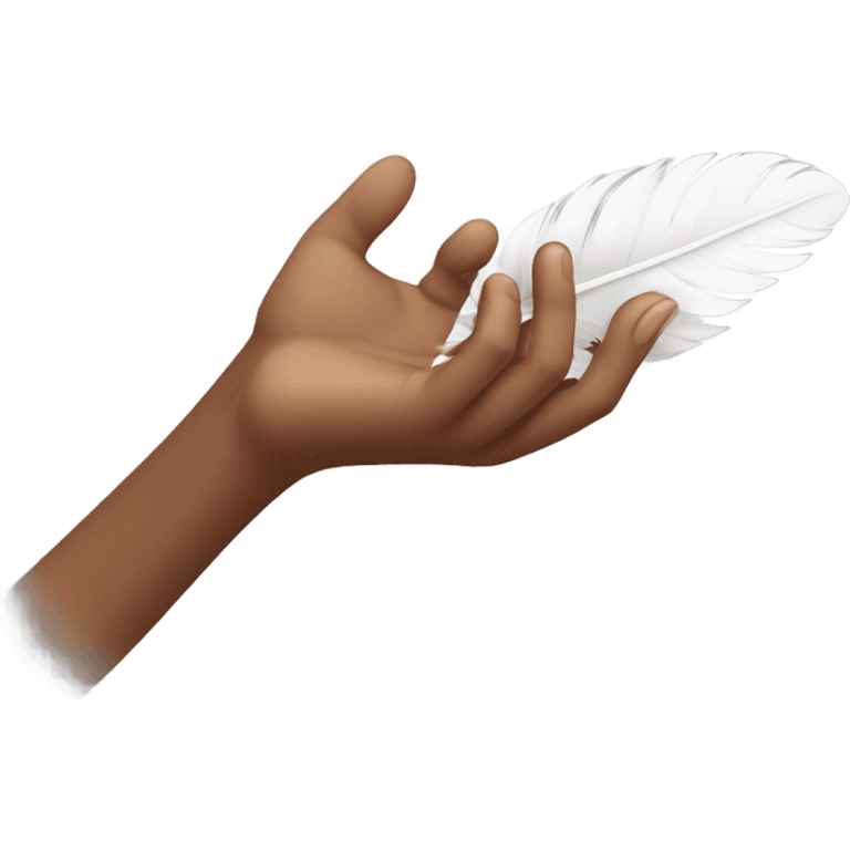 brown female hand in horizontal position with white feather flying above emoji