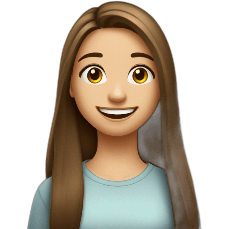 Spaniard Teenager girl long Brown straight hair funny face smiling taking selfie emoji