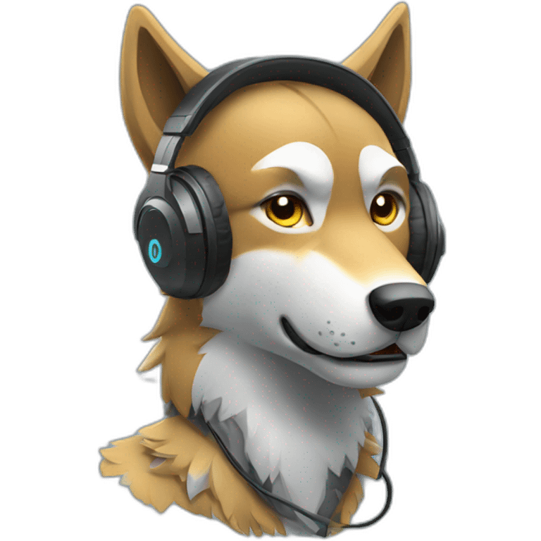 Wolf with Gaming headset emoji