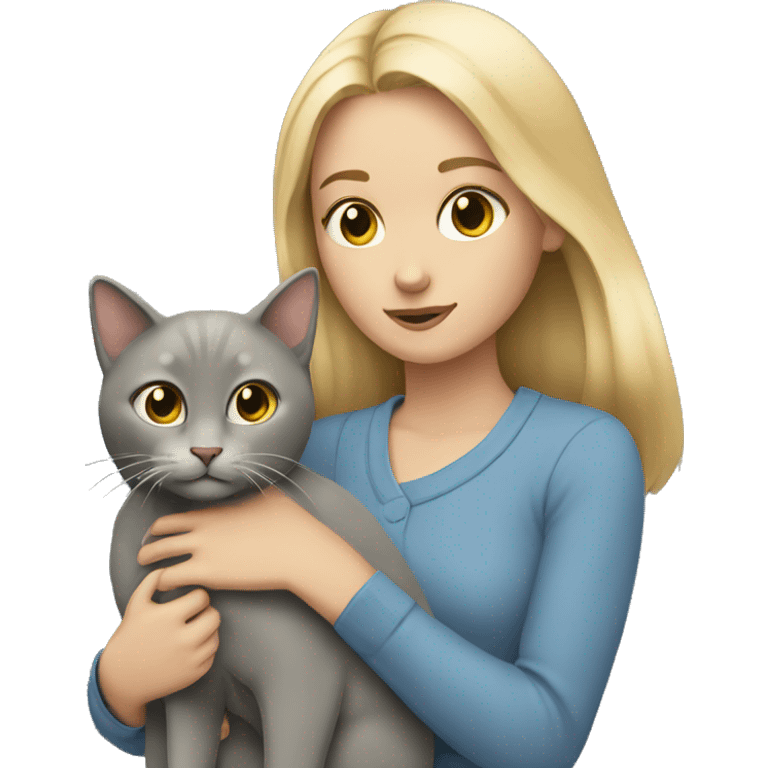 blonde girl holding a grey cat emoji