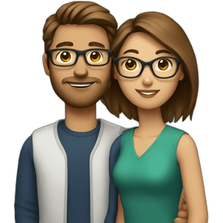 couple with brown hair woman with glasses emoji