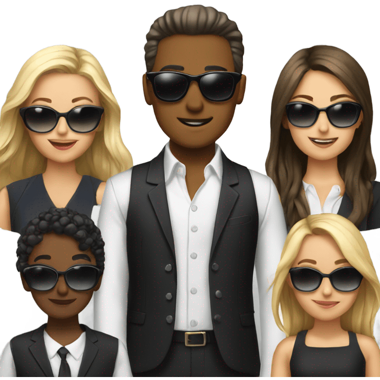 formal look with sunglasses Six girls next to him. emoji