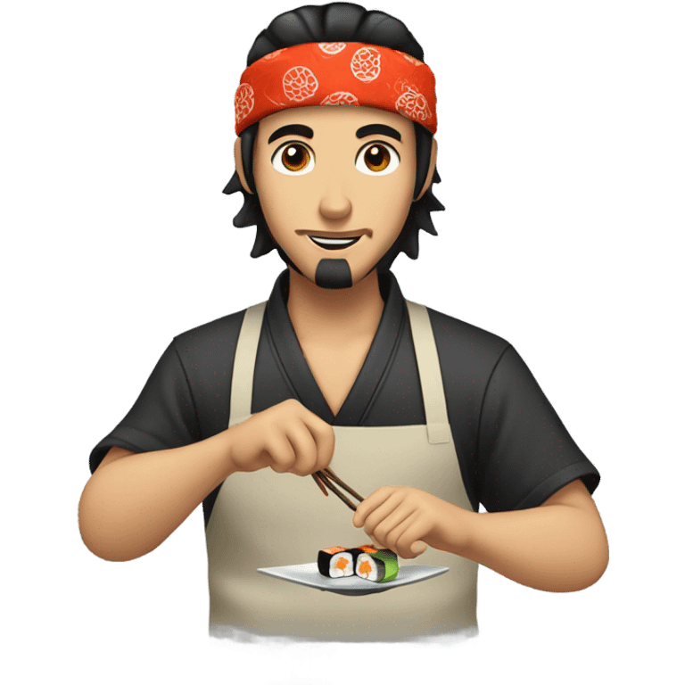 black hair sushi master with bandana emoji