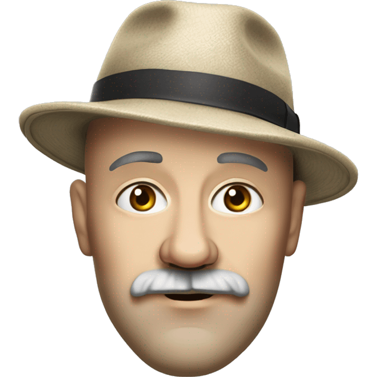 Photorealism A plump bald, middle-aged man of Slavic appearance with a goatee beard and mustache, wearing a fedora hat, big detailed face, wrinkled face emoji