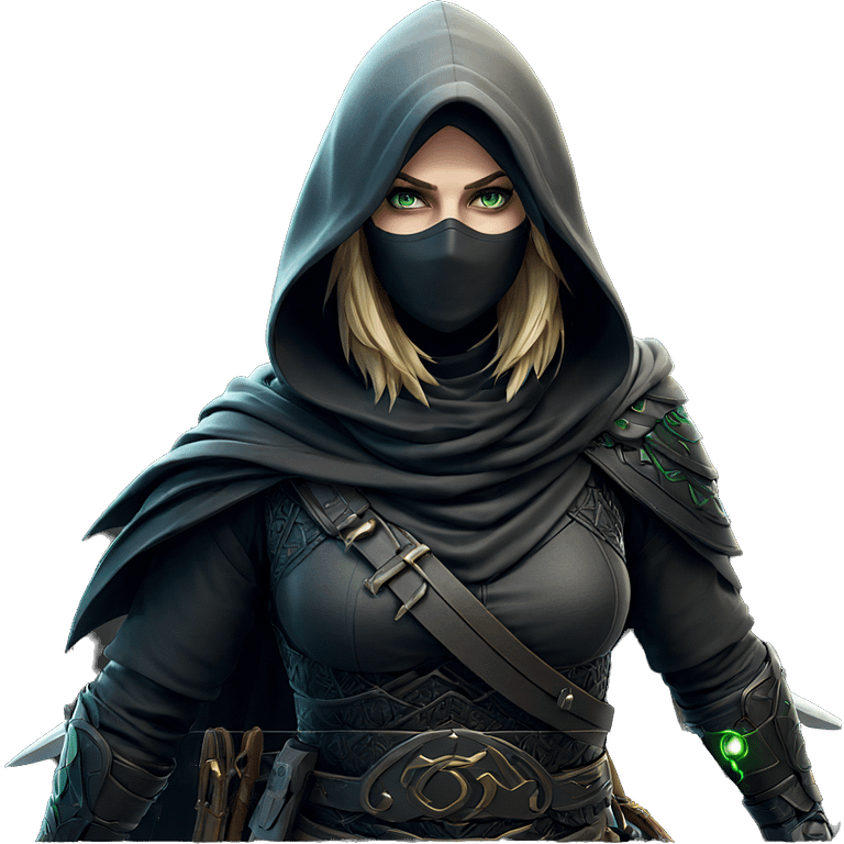 hooded warrior with green eyes emoji