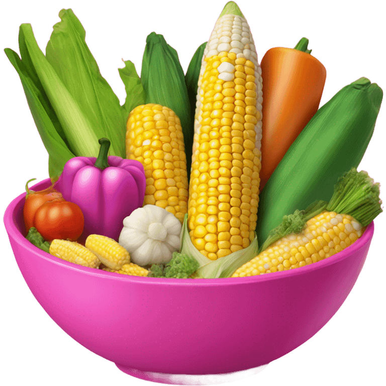 Hot pink bowl of corn on the cob and other vegetables  emoji