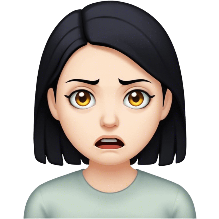 white woman black hair with face of fear, and disgust emoji