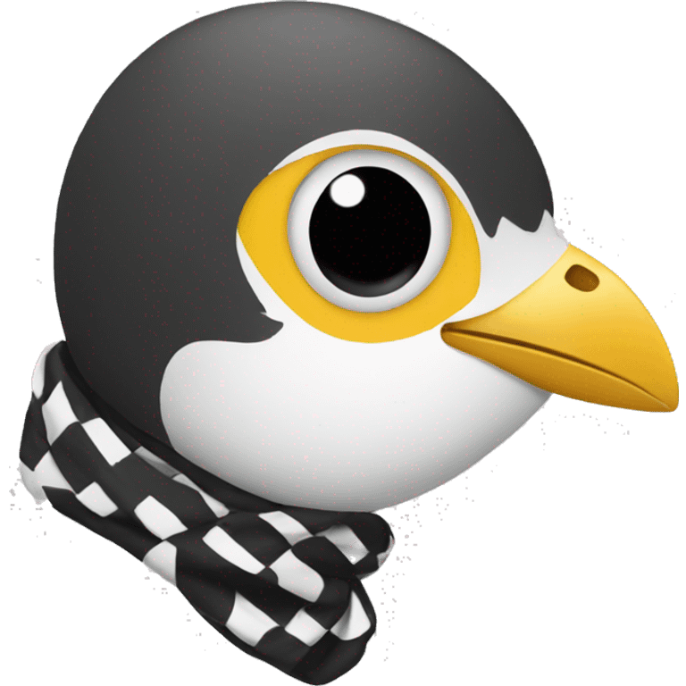 A bird with a black and white square neck scarf emoji