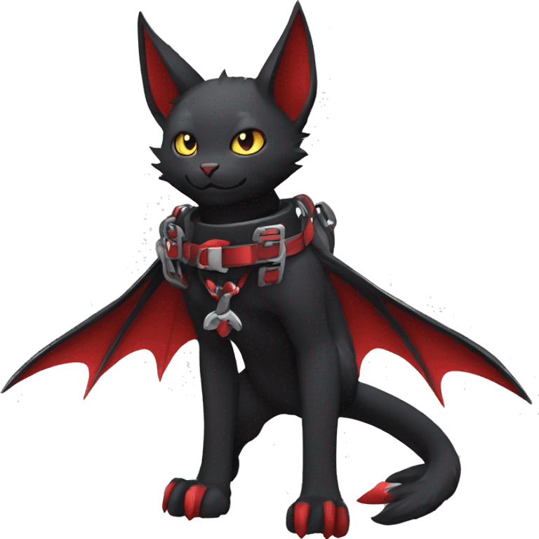 cool edgy black punk red ethereal fantasy nargacuga-bat-cat-Fakemon collar harness full body emoji