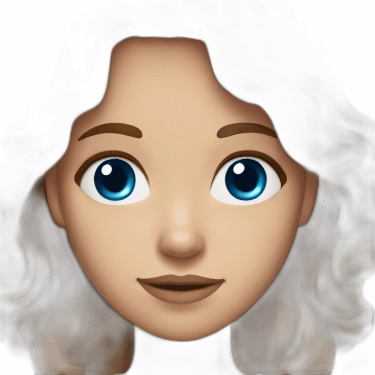 Girl (blue eyes and brown wavy hair) having a heptagonal shaped  face  emoji