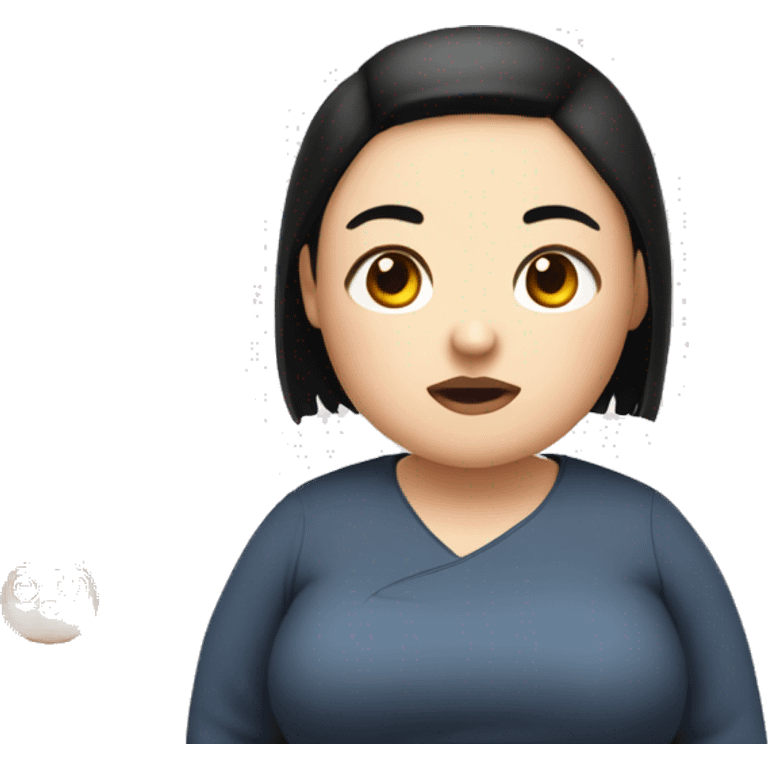 little overweight asian woman with black  hair, make emoji from shoulders, use one photo  emoji