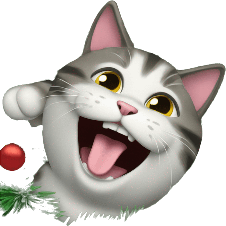 Cat stuck in christmas tree laughing emoji