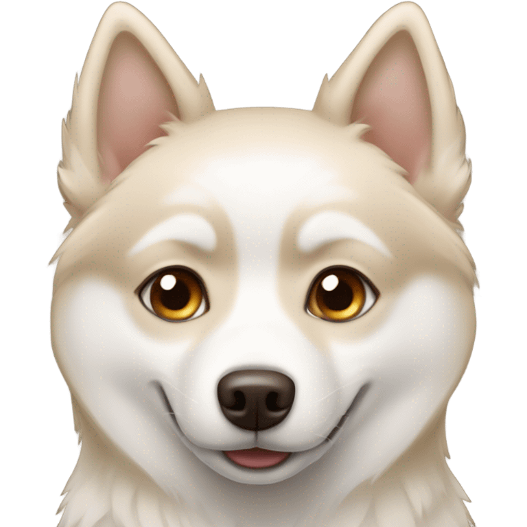 White and beige pomsky dog with brown eyes emoji