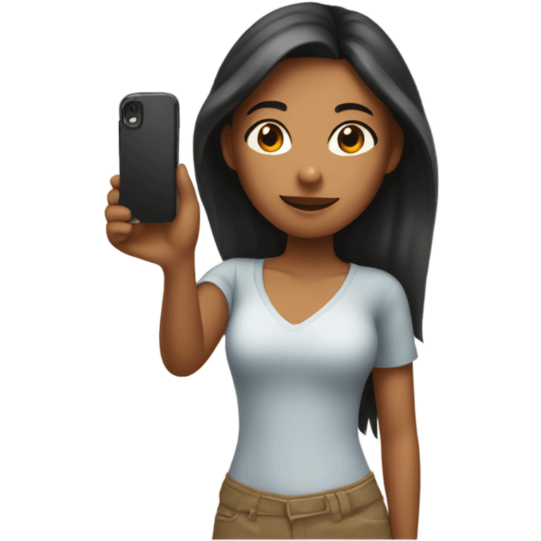 Girl with tan skin taking a selfie full body emoji