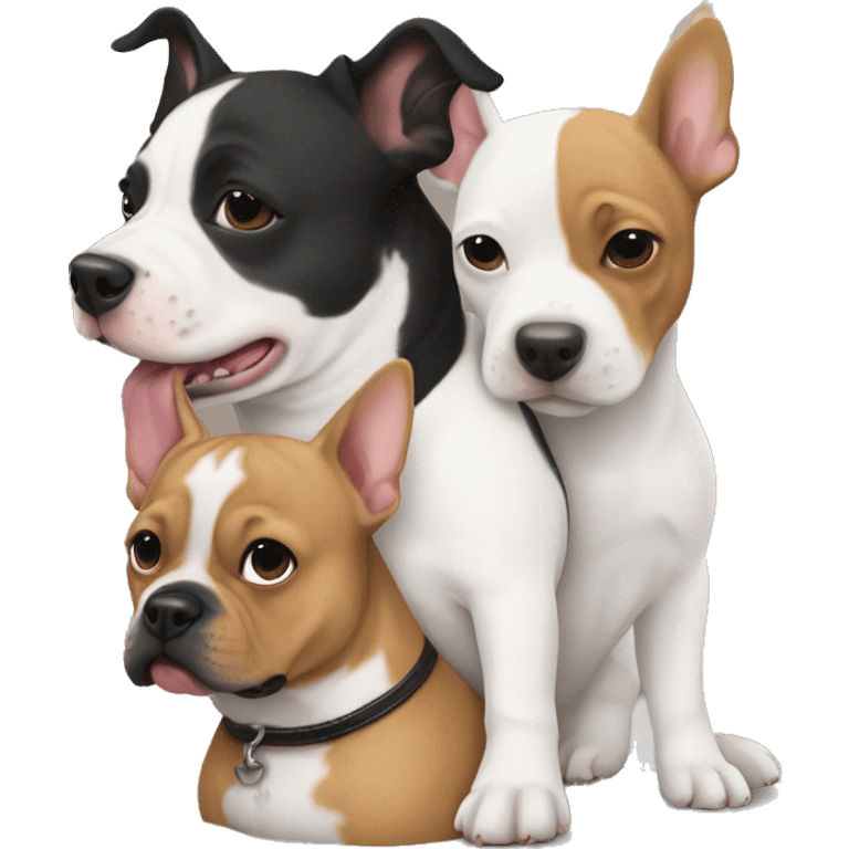 Two dogs, a White Bull terrier, and a black-and-tan frenchie hugging emoji