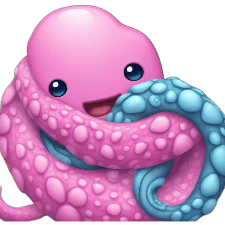 an adorable blue kraken hugging another pink kraken  adorable emoji