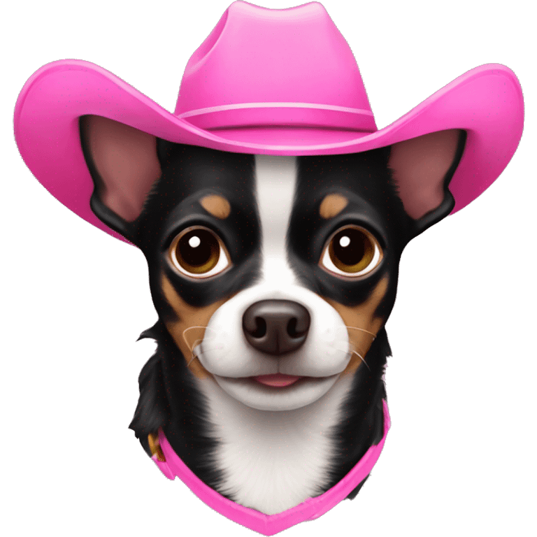 Black chihuahua with a pink cowboy hat emoji