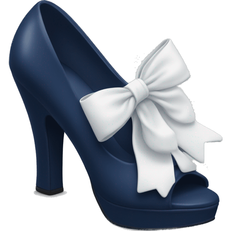 Navy blue chunky high heel with a white bow emoji