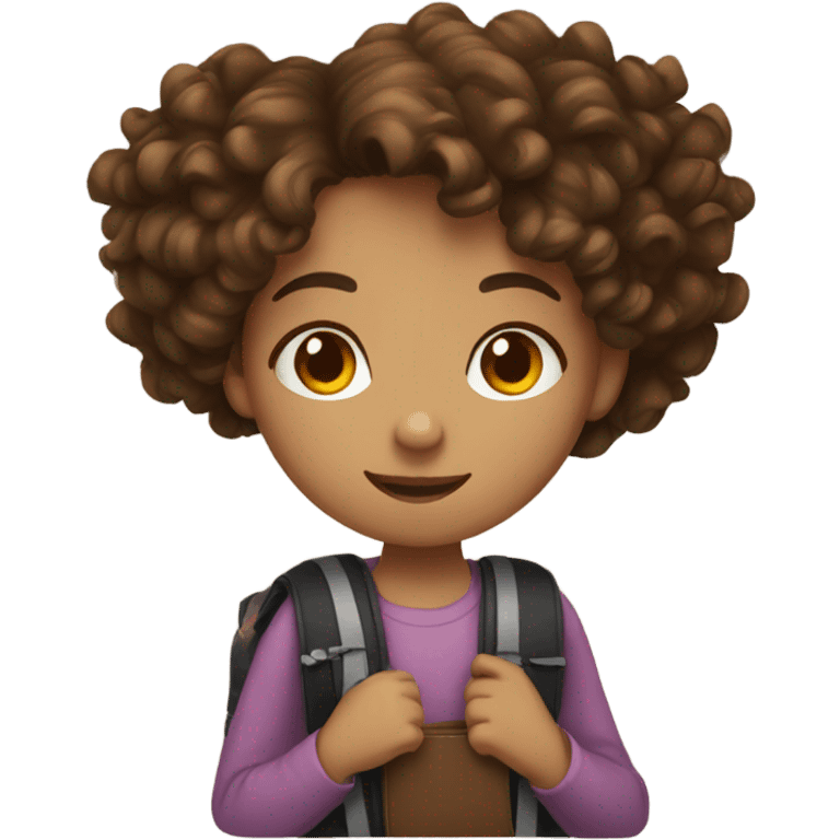 Girl with Brown Curly Hair And Schoolbag emoji