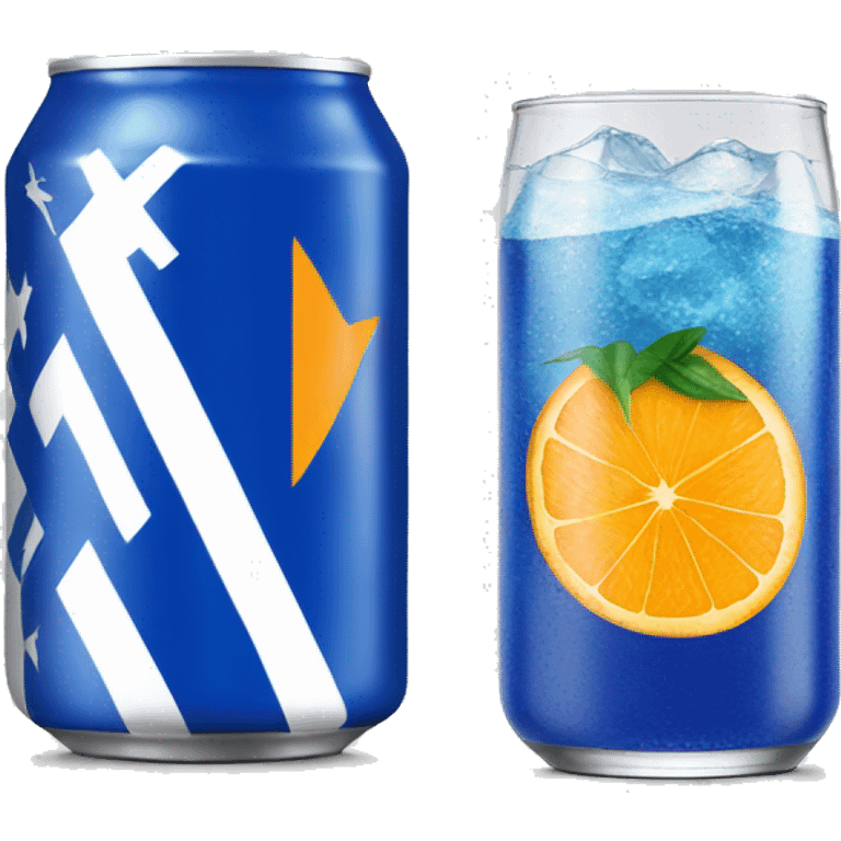 Blue Fanta can with Greek flag on it and a glass next to it emoji