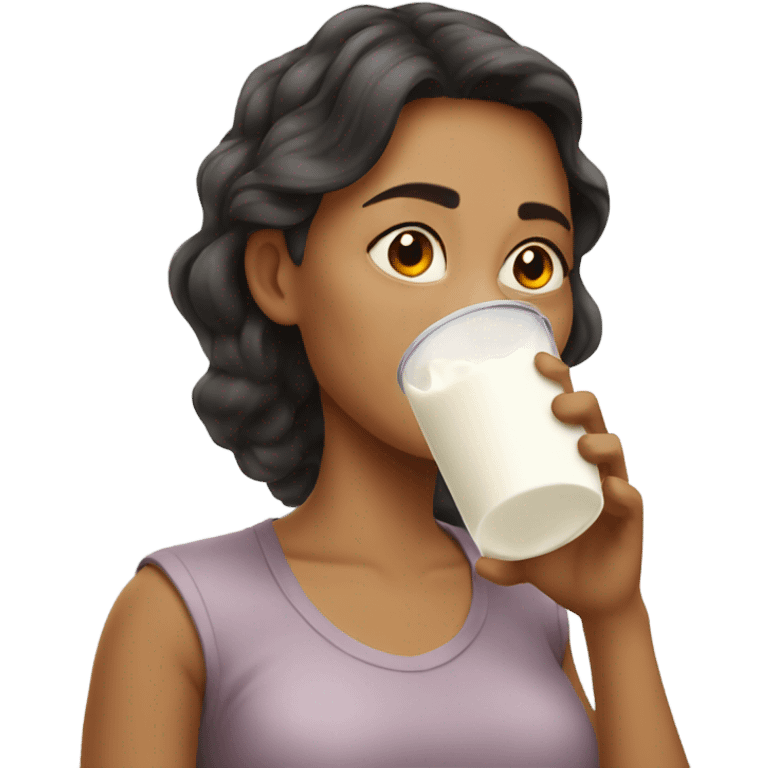 Woman drinking milk very messy emoji