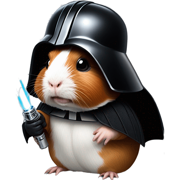 Guinea pig as Darth Vader next to the Death Star holding a red light saber emoji