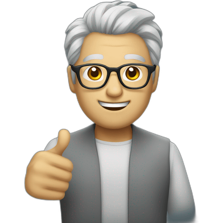 Chinese grey hair wear glasses two thumb up emoji