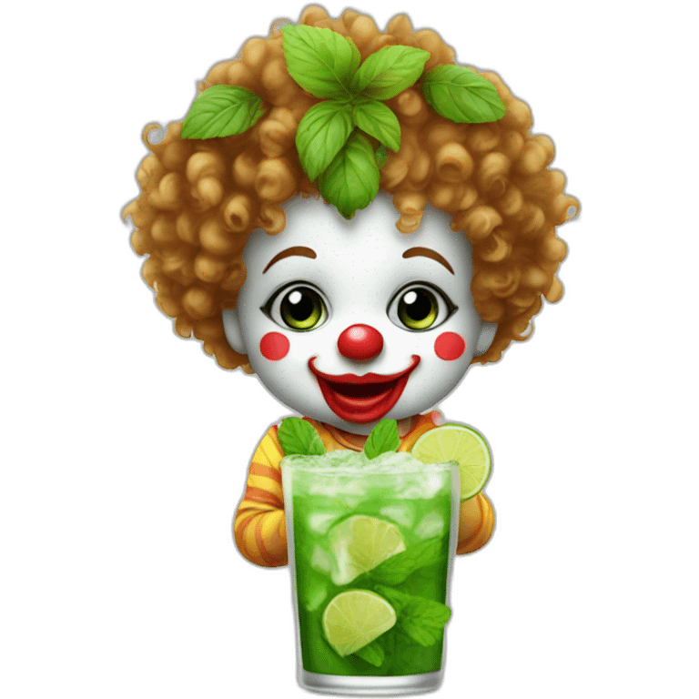 baby clown with curly hair drinking mojito emoji