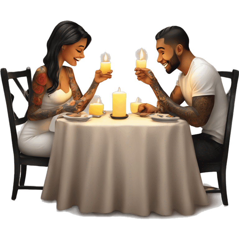 romantic candle light dinner for beautiful tattooed couple emoji