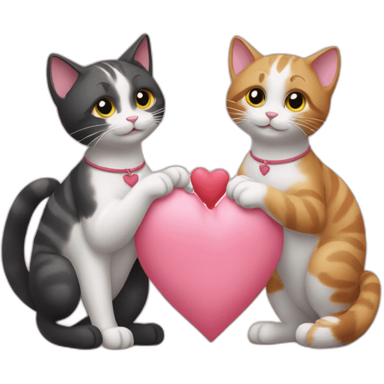 two cats with their tails in a loveheart shape emoji