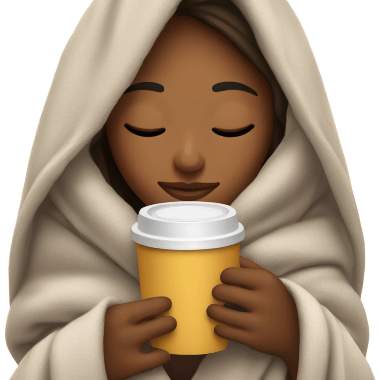 girl inside a blanket sipping coffee eyes closed emoji