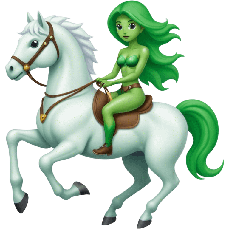 green alien woman rides a white stallion emoji