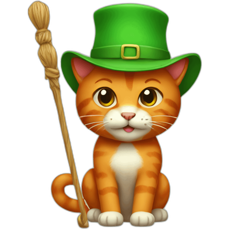 A red cat with a green hat and a staff emoji