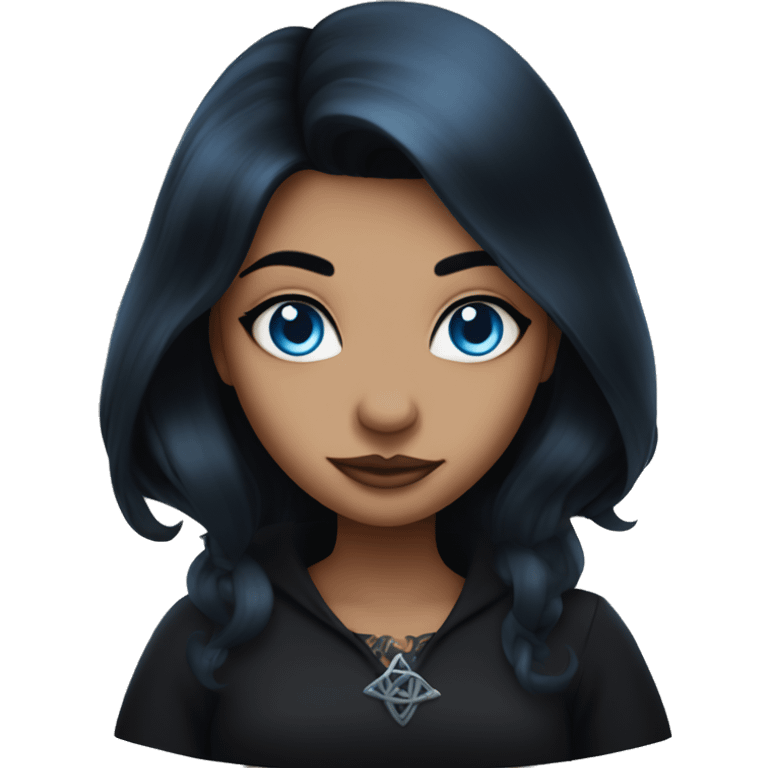 witch with black hair, blue eyes, facial tattoos emoji