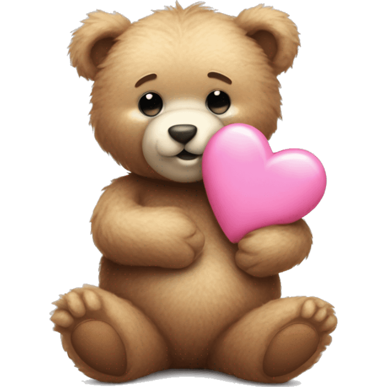 Cute furry teddy bear blushing holding pink heart  emoji