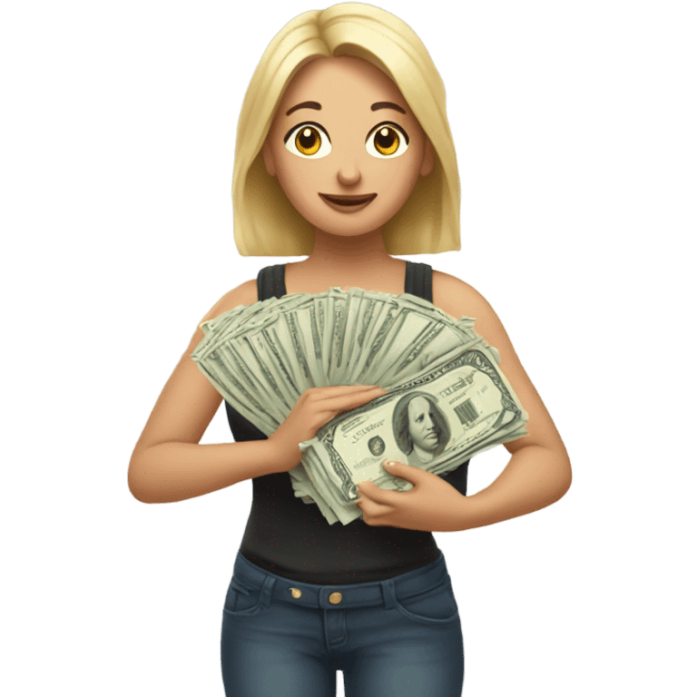 White Women tenderly holding money stack like a baby emoji