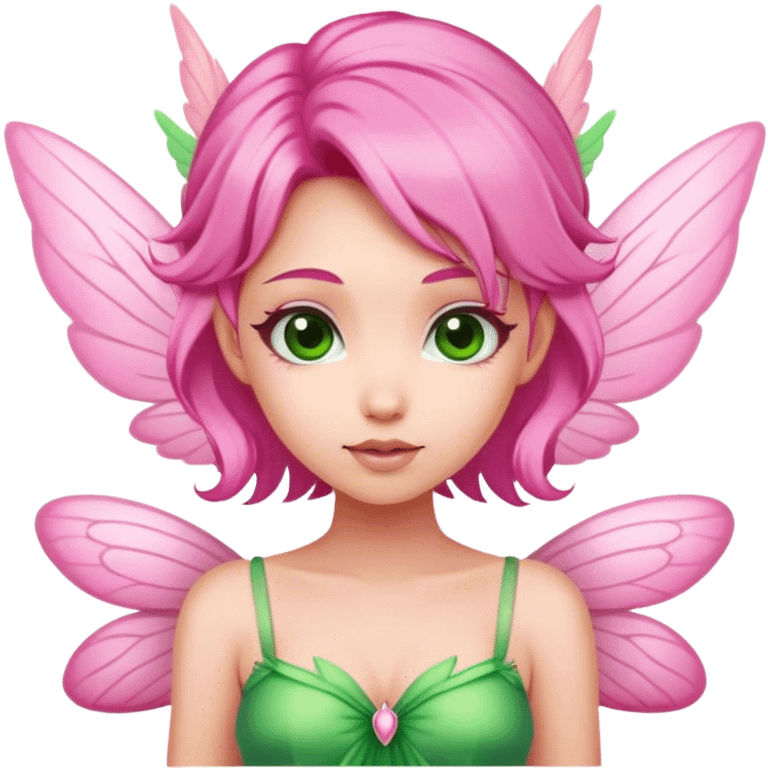 pink fairy with pink hair and pink wings in green dress love love love emoji