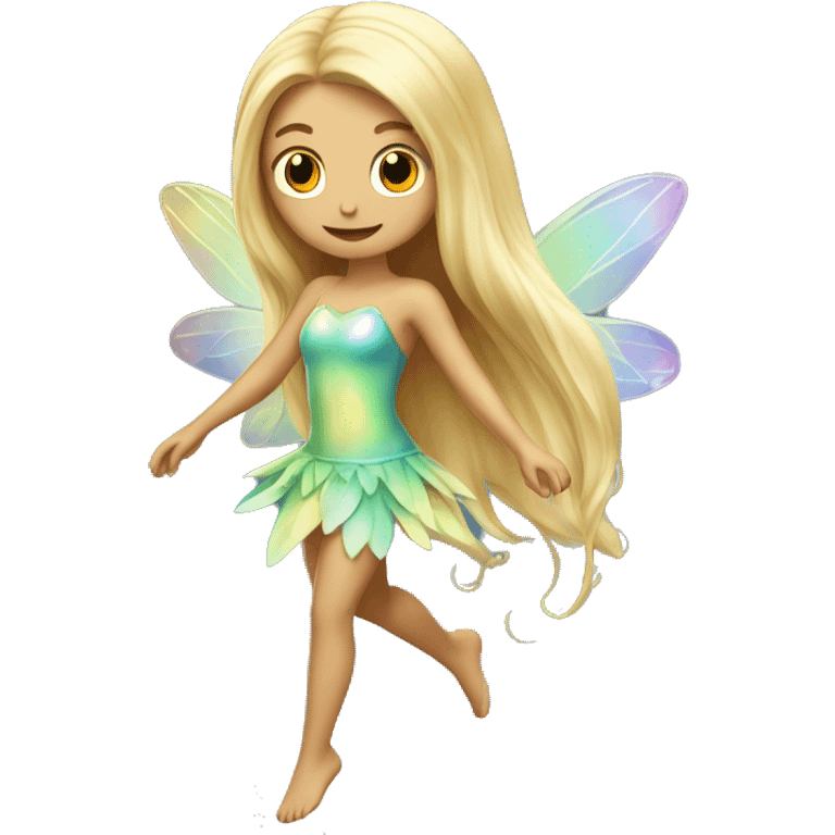 Iridescent fairy flying long hair blonde full body emoji