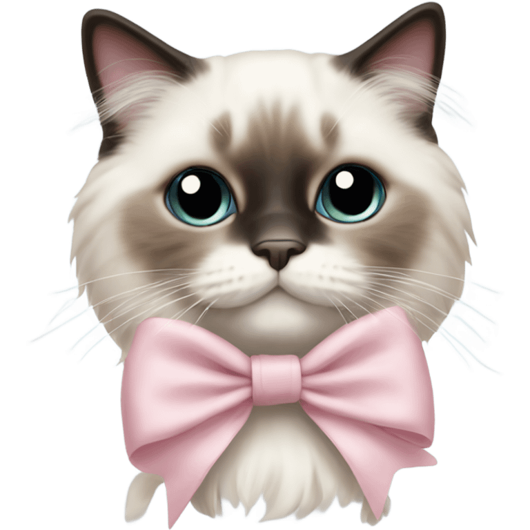 Cute Realistic ragdoll cat with pale pink bow emoji