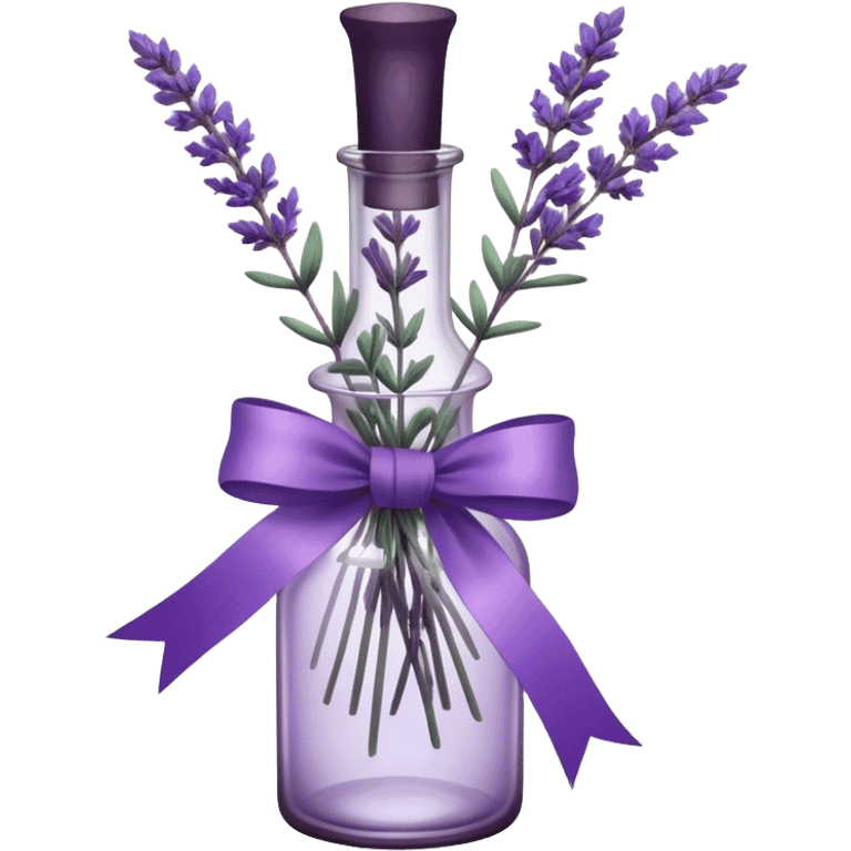 A vintage glass bottle, filled with delicate lavender stems in varying shades of soft lilac and deep aubergine, is adorned with a hand-dyed violet ribbon tied into a gentle bow. The light filters through the dusty glass, casting shadows of lavender sprigs onto the lace-covered surface, as if capturing a fleeting moment of serenity.






 emoji