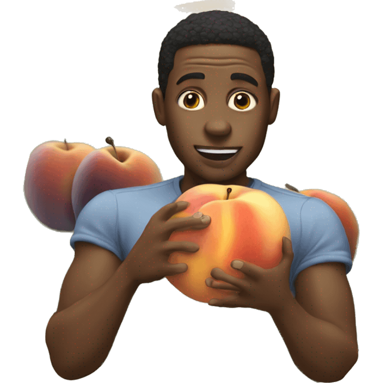 Black guy eating big peach emoji