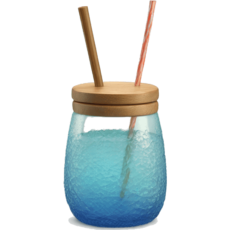 textured glass with wood lid and straw emoji