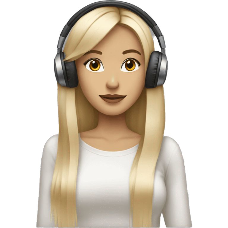 blonde dj girl straight hair with beige headphones emoji