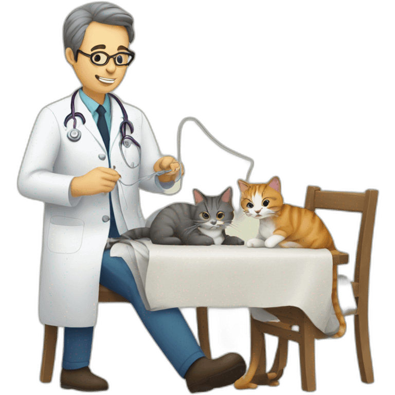 doctor sewing two cats together so they are one emoji