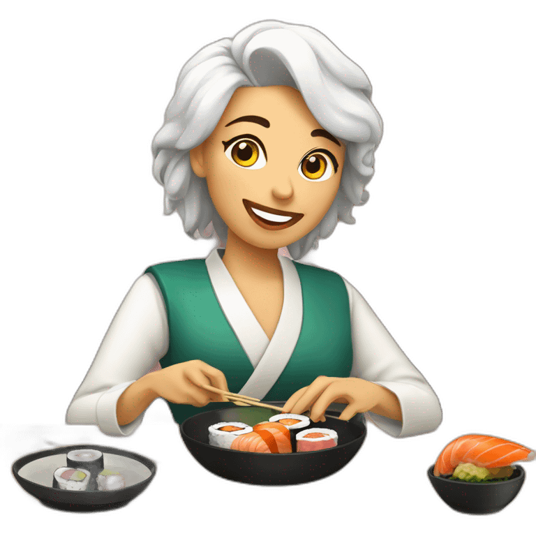 Mi amiga Reyes comiendo sushi emoji