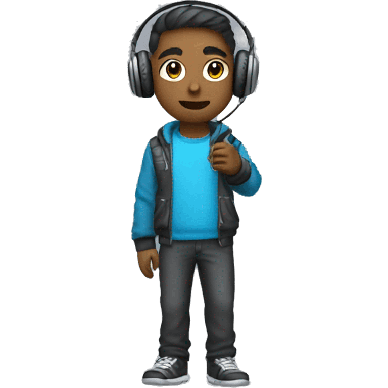  a  gamer which hold a controller in their hand and have headphone and wear cool outfit. emoji